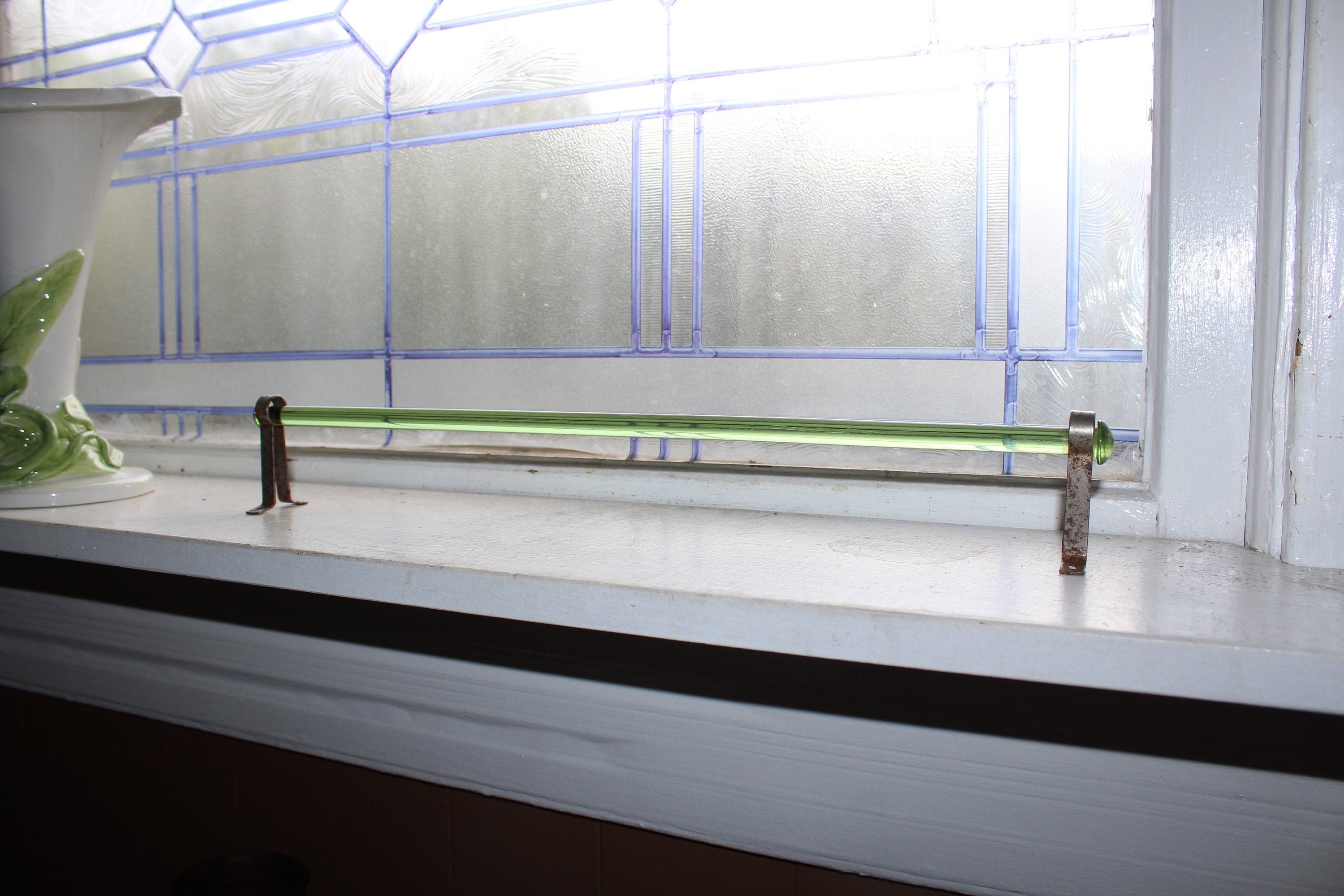 Vintage Green Depression Glass Towel Rod Bar 1930s