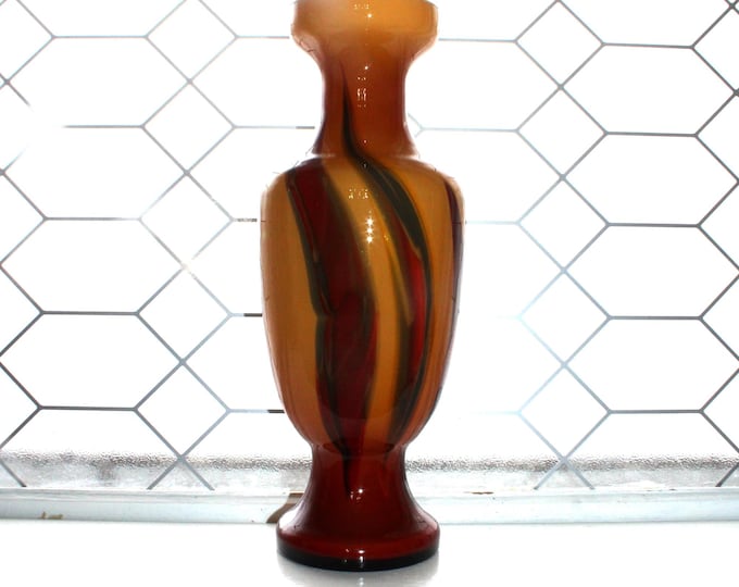 Vintage Italian Murano Opaline Florence Large Vase Amber Swirl Cased Glass 14.5"