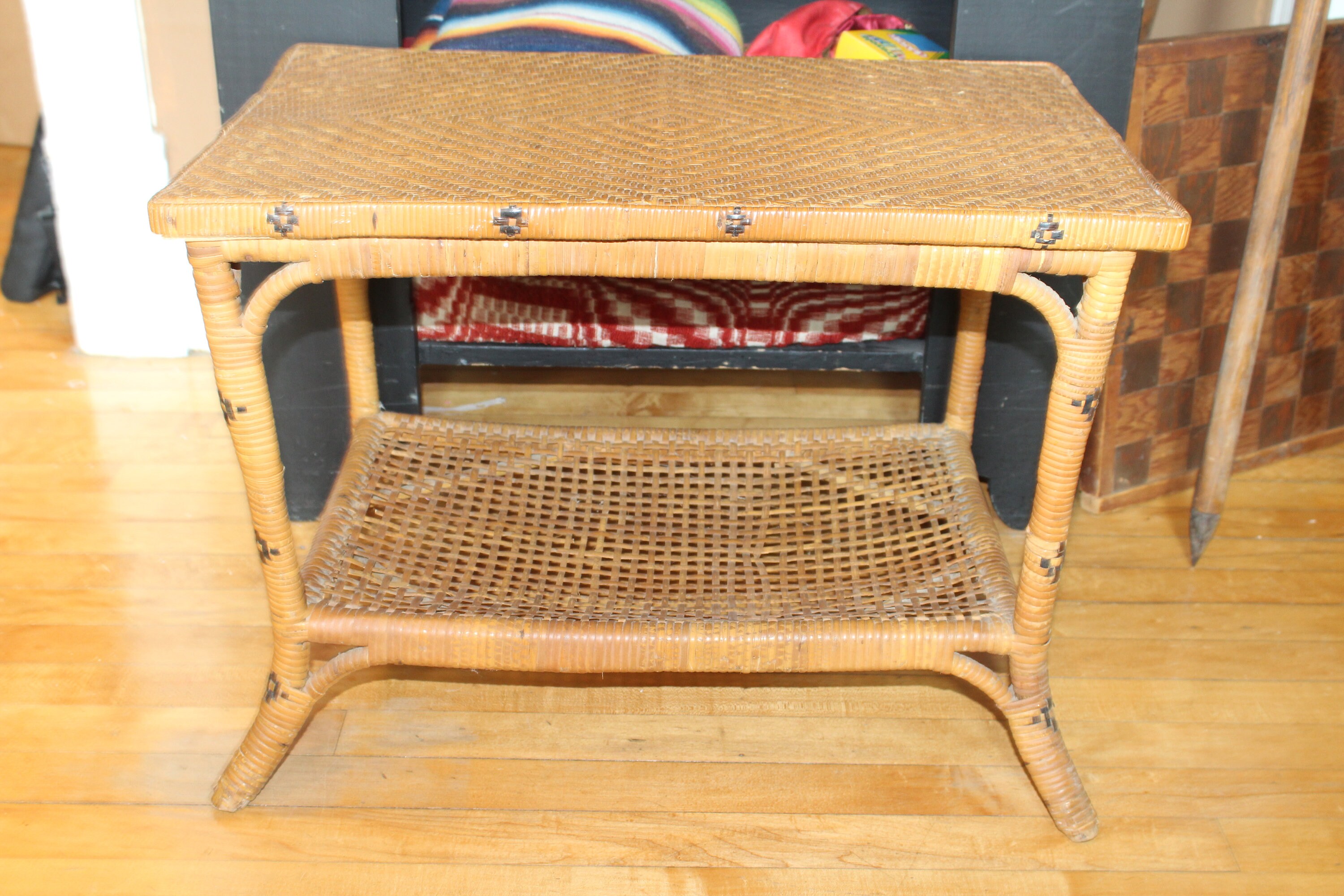 Vintage 1940s Wicker Coffee Table Woven Rattan