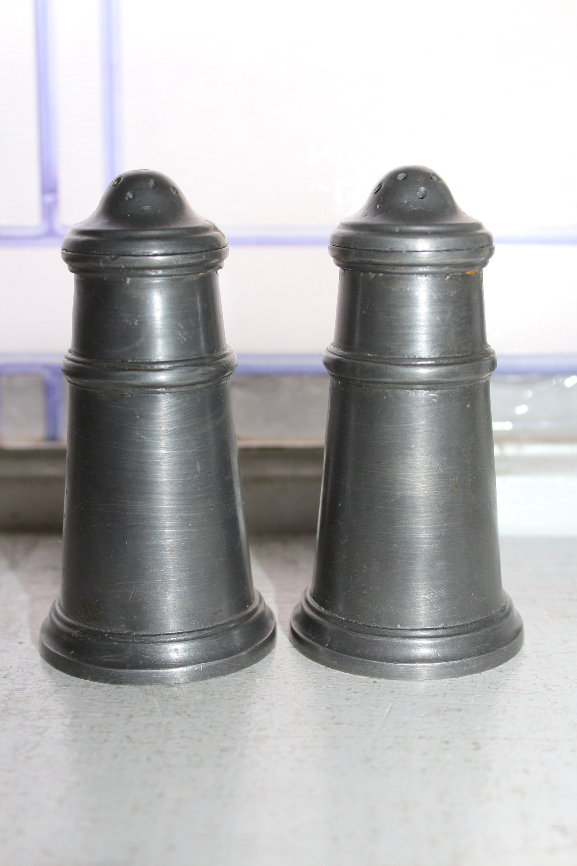 Antique Salt & Pepper Shakers Pewter