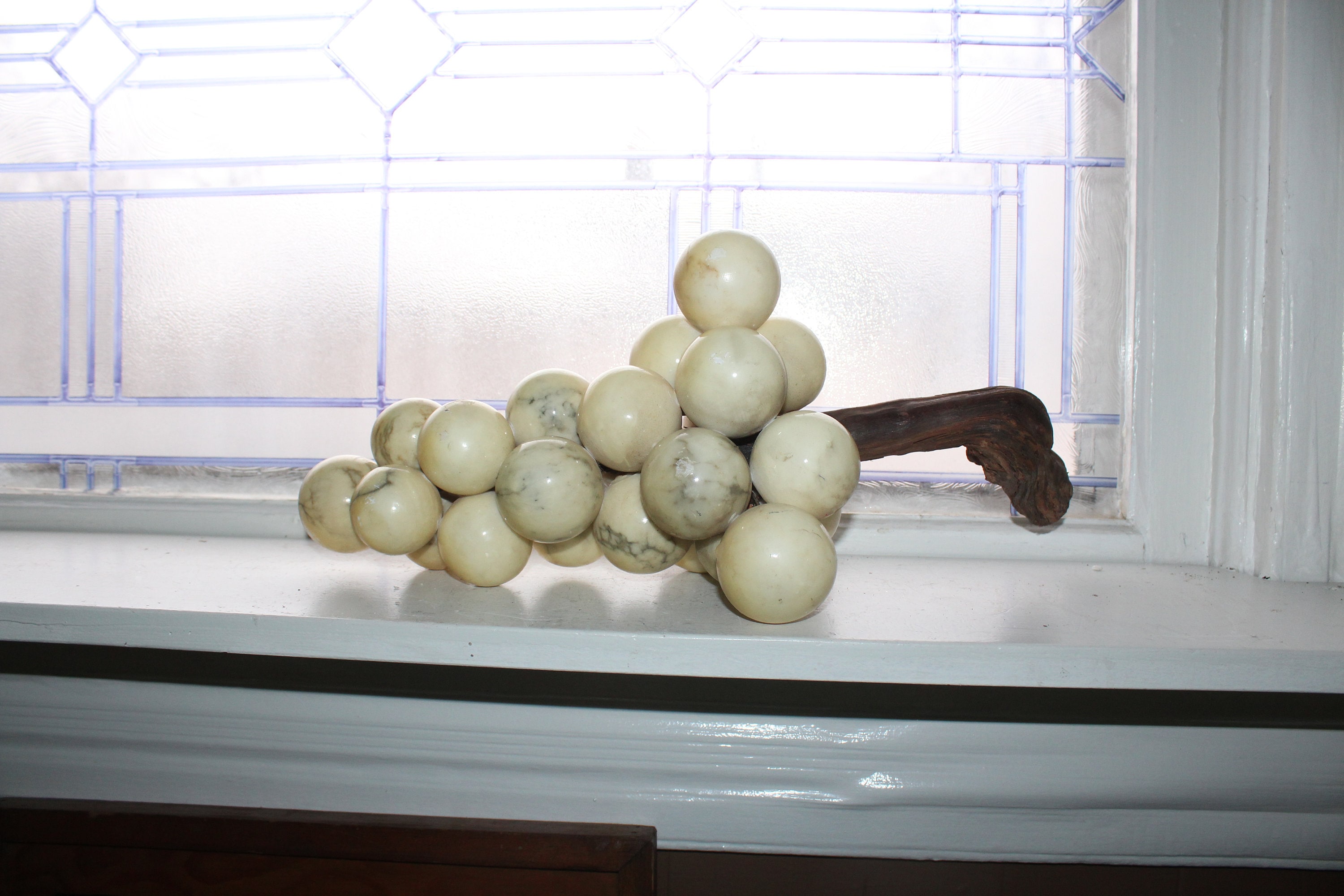Large Vintage White Alabaster Stone Grapes Cluster Bunch 1970s