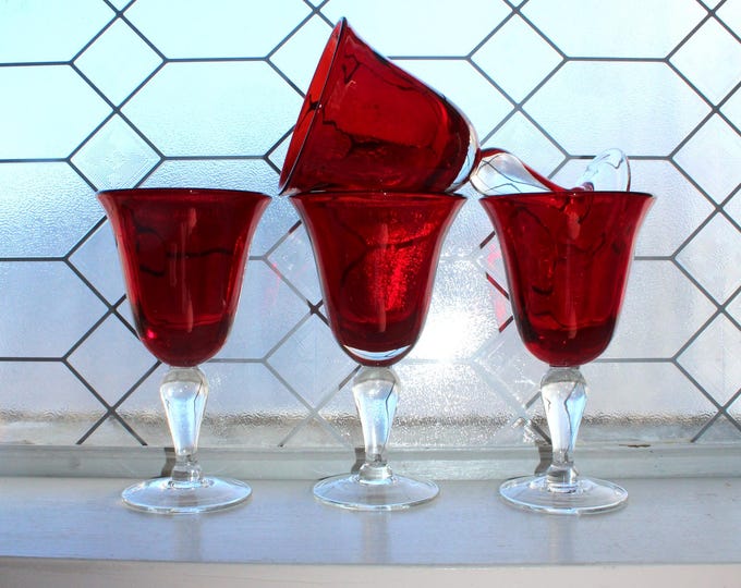 4 Ruby Red Artland Glass Iris Goblets