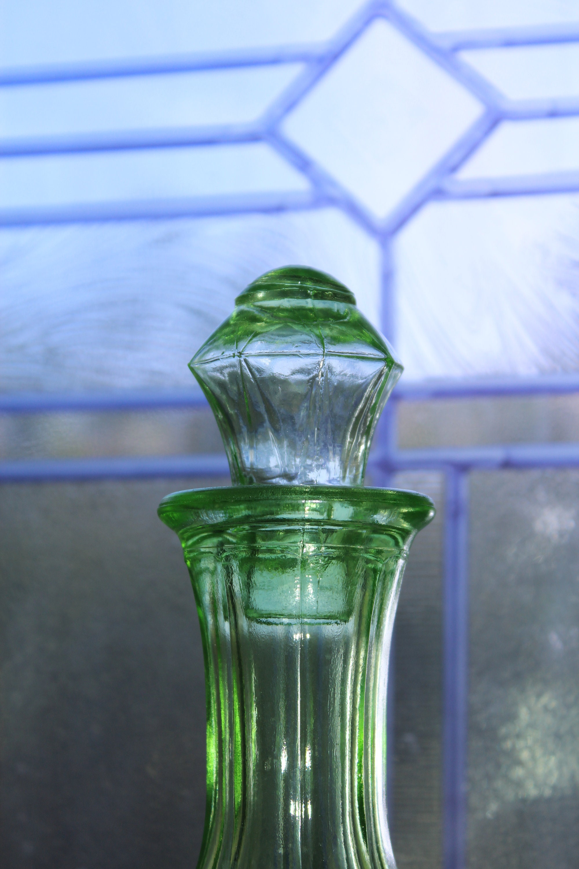 Green Depression Glass Decanter And Stopper Cameo Ballerina Vintage 1930s