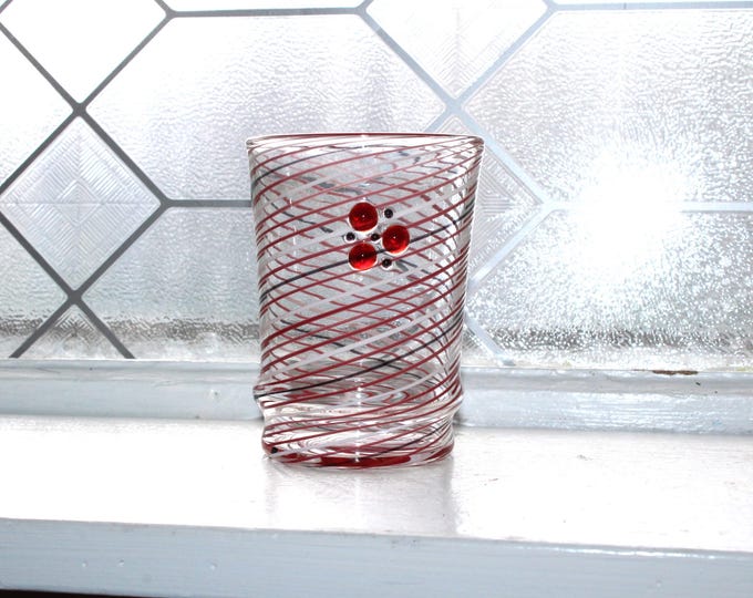 Beau Barrett Studio Art Glass Tumbler BKB Red White Black Spiral Lampwork