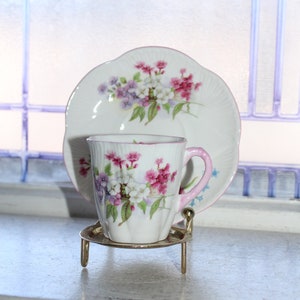 Shelley Pink Stocks Demitasse Cup and Saucer Bone China England
