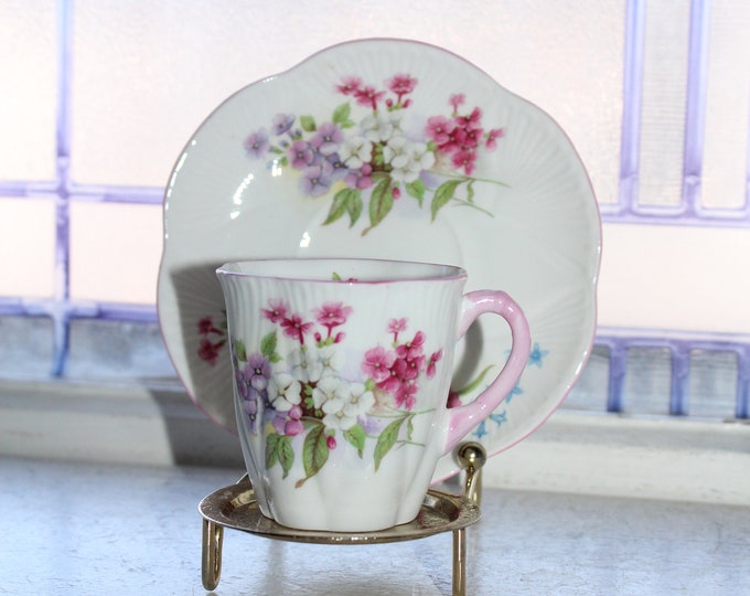 Shelley Pink Stocks Demitasse Cup and Saucer Bone China England
