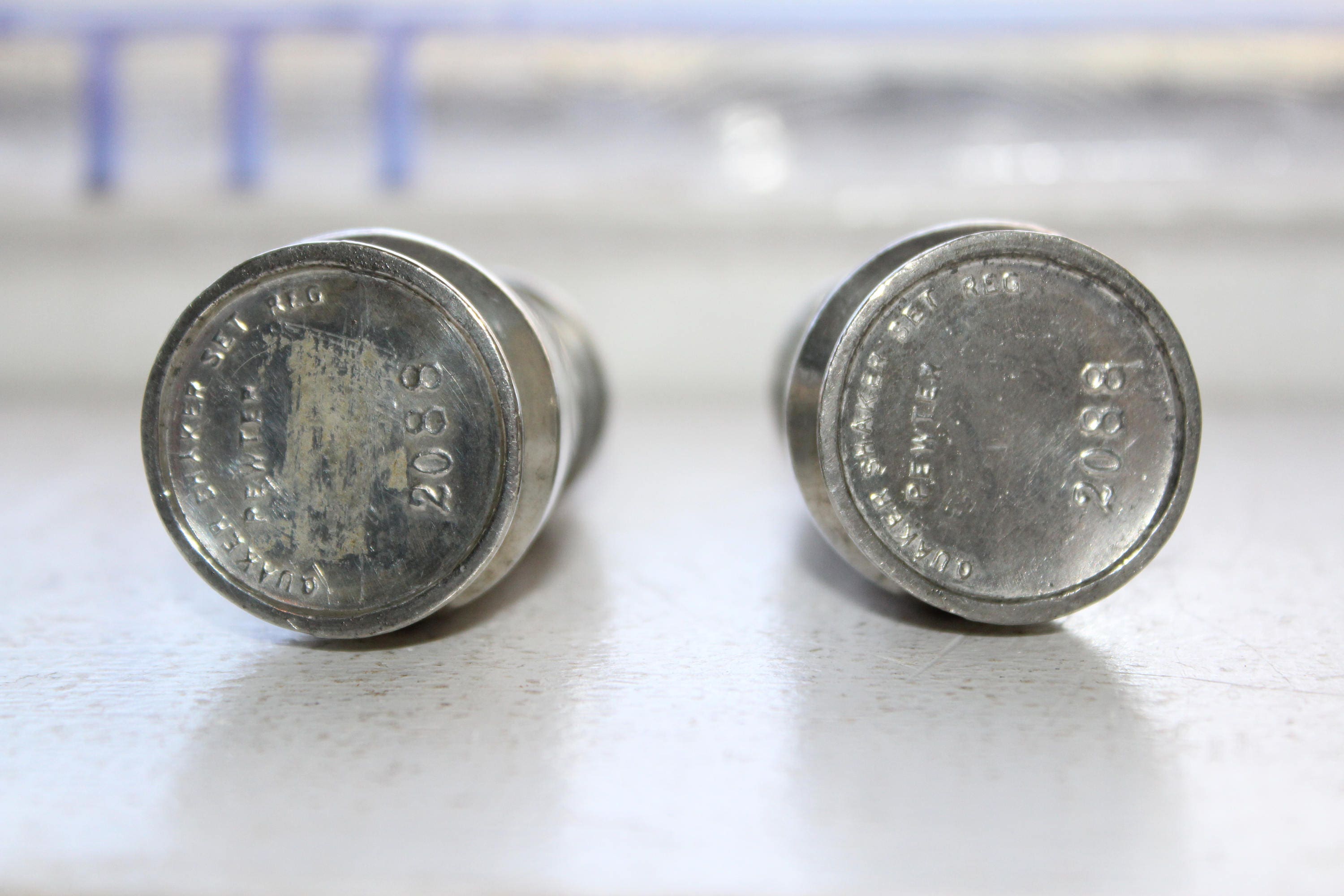 Vintage Pewter Salt & Pepper Shakers Quaker Set 2088