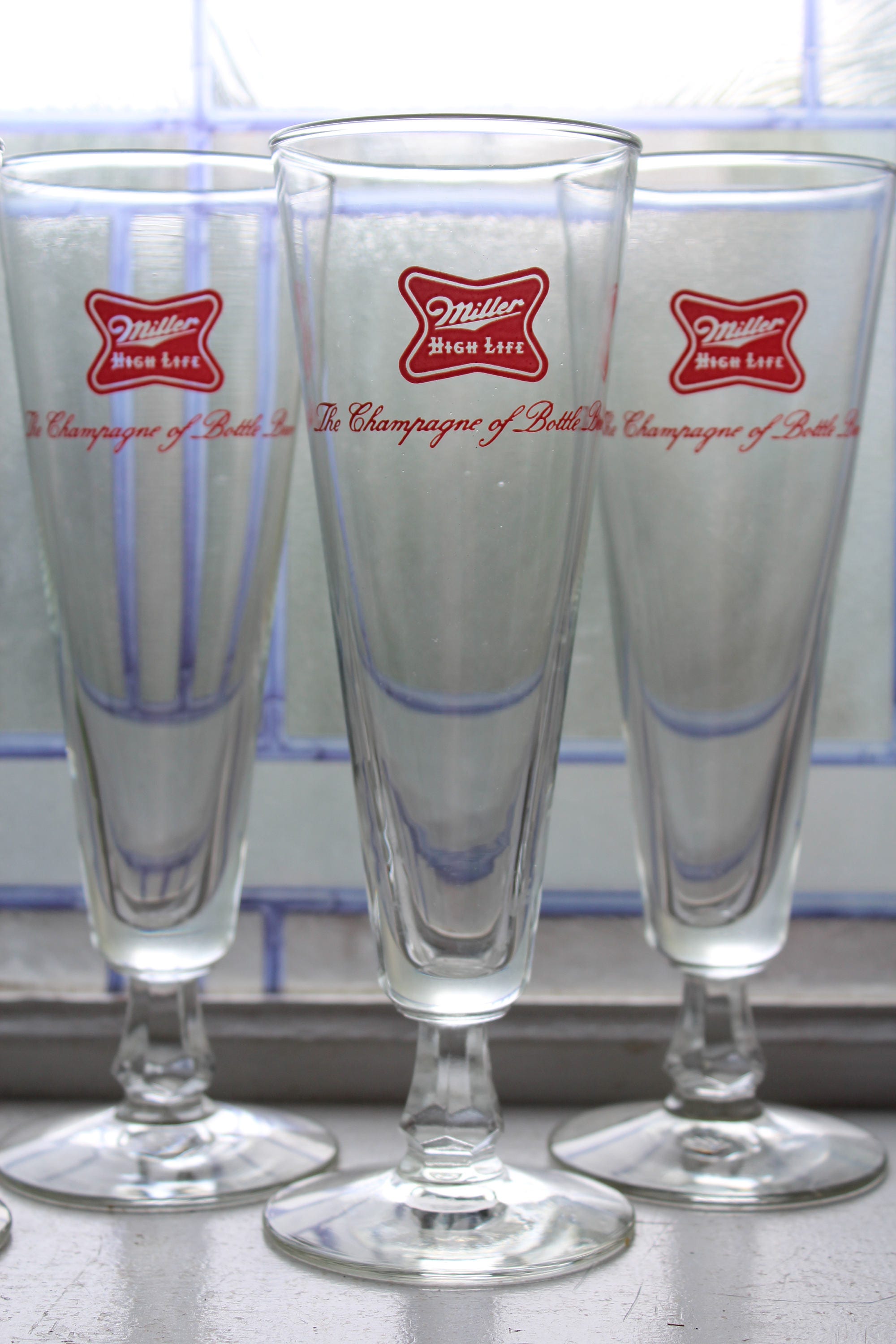 5 Miller High Life Beer Glasses Vintage 1970s