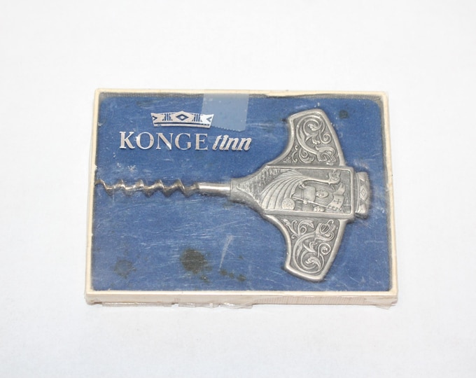 Vintage Pewter Viking Corkscrew Konge Tinn Made in Norway
