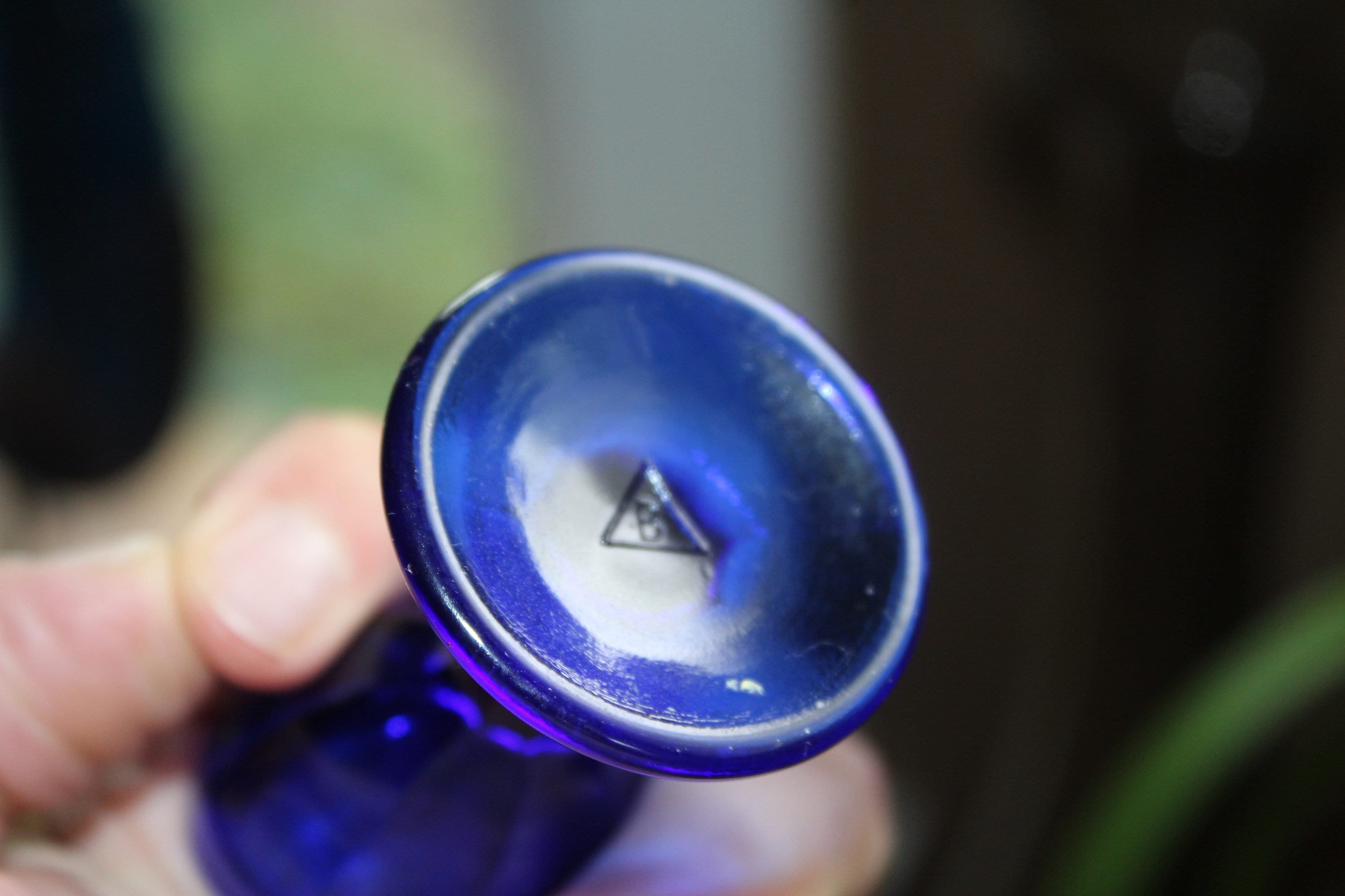 Antique Cobalt Blue Glass Eye Cup Eye Wash Marked B in Triangle