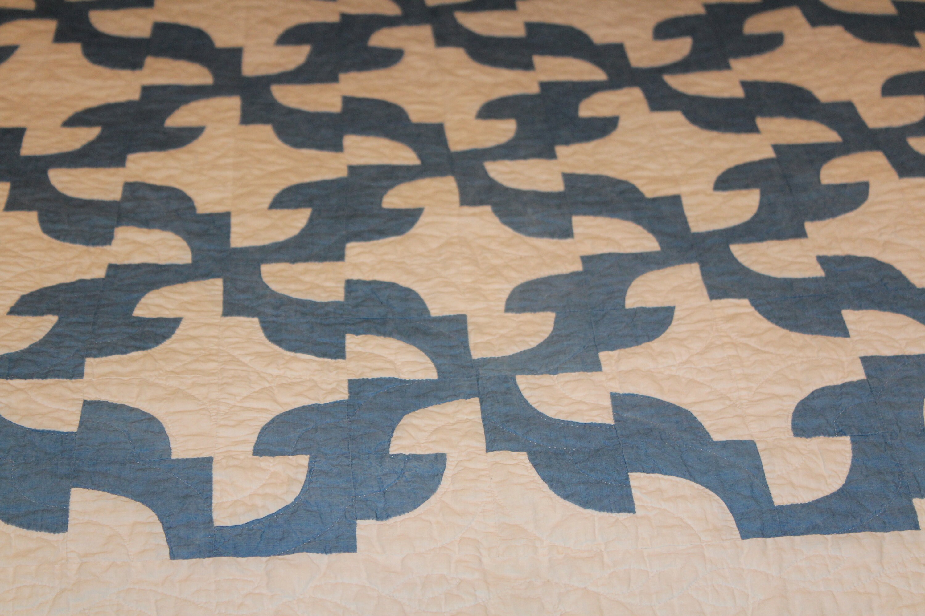 Vintage Blue and White Quilt Hand Stitched 1960s