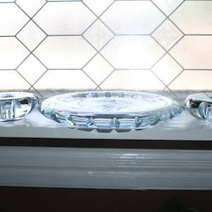 Vintage Orrefors Crystal Console Set Ice Blue Bowl & Candles