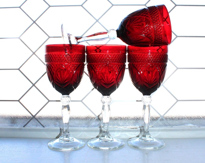 4 Cristal d'Arques Antique Ruby Red Gothic Wine or Water Goblets