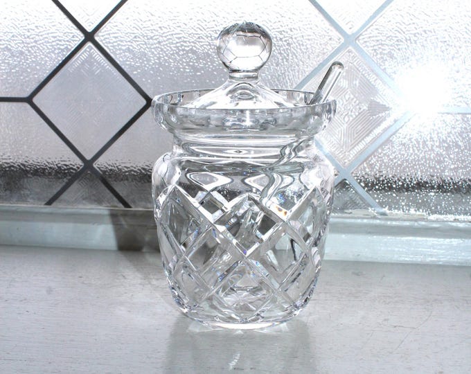 Vintage Crystal Jam Jar with Lid and Spoon