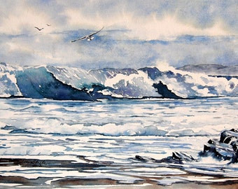 Where the Slow Waves Thunder--ORIGINAL watercolor