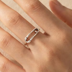 Adjustable Ring Silver Safety Pin, Minimalist Open Band, Stackable Dainty Everyday Ring for Women
