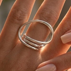 Spiral Ring Oval Geometric Wrap Dainty Ring Adjustable Open Band Sculptural Modernist Ring Mothers Day Gift for Her