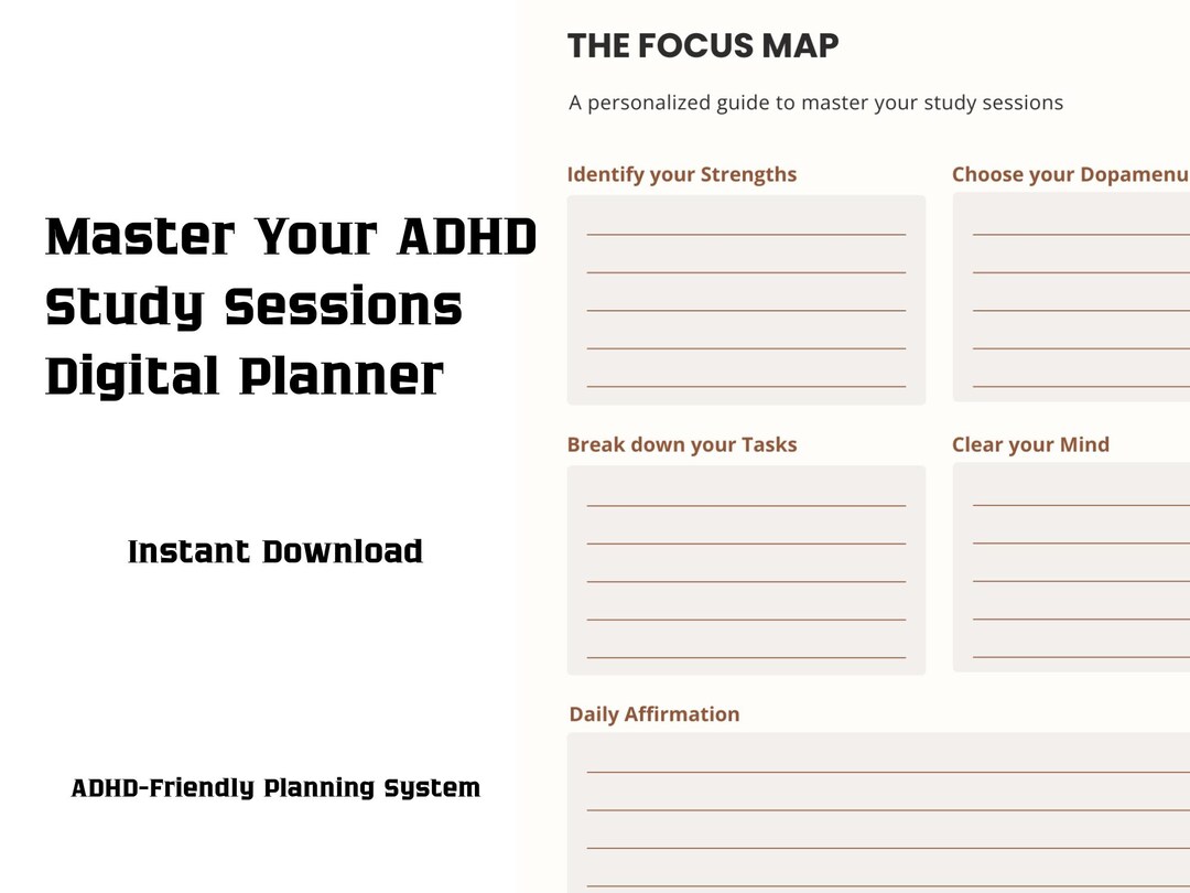 ADHD Study Planner Printable for Students, ADHD Student Planner PDF ...