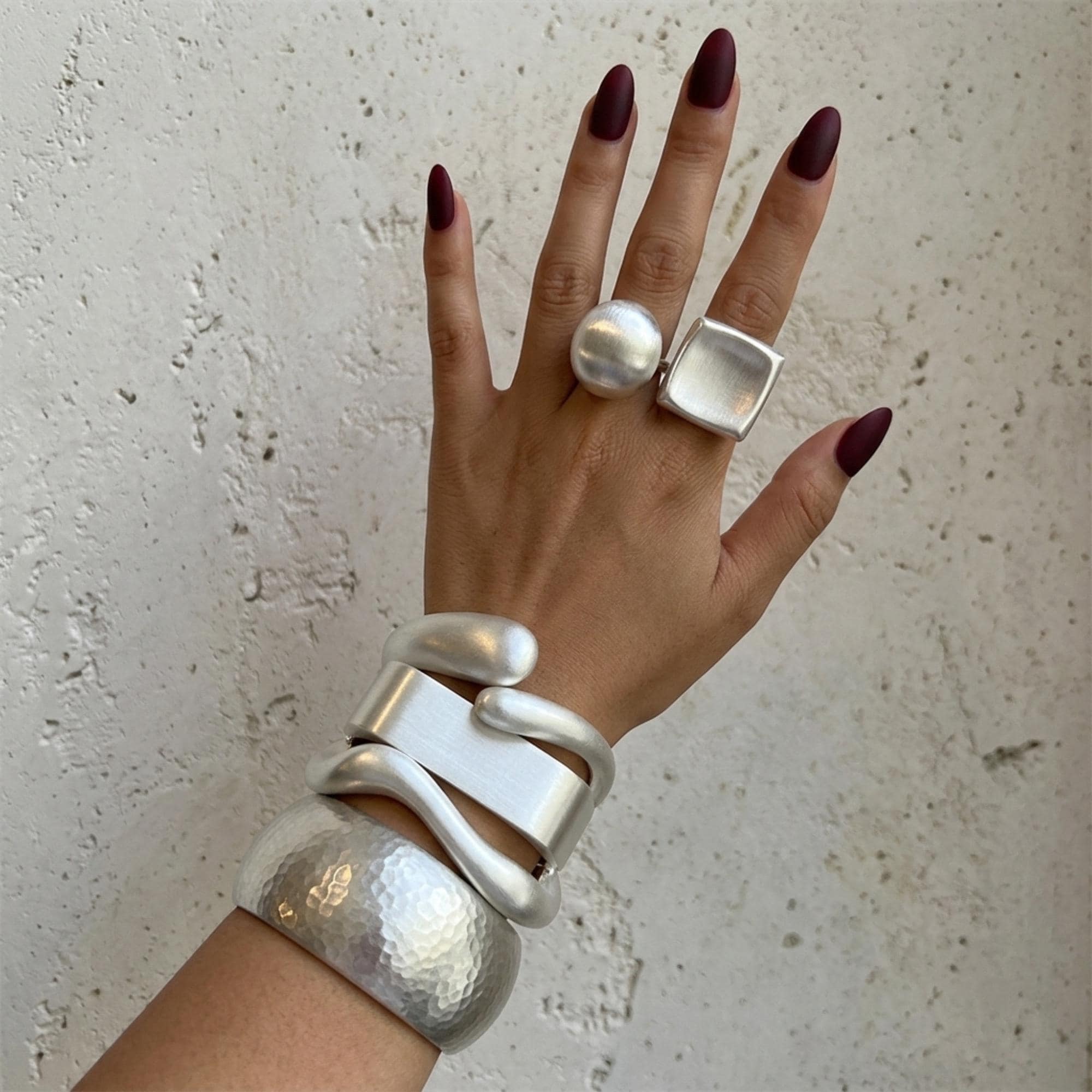 Silver Bangle Set Chunky, Sculptural Statement Ring & Bold Bangle, Geometric Cuff Wearable Art Gift Her