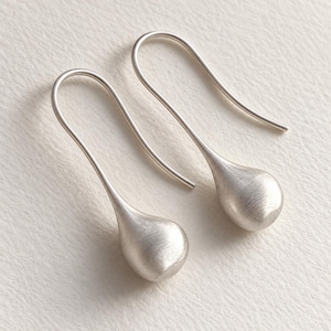Silver Teardrop Earrings, 925 Sterling Silver Drops, Brushed Satin Finish, Minimalist Dangle Earrings, Gift for Her