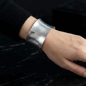 Silver Wide Cuff Bracelet Statement Bracelet Minimalist Jewelry Textured Silver Bangle Adjustable Stainless Steel Bracelet Gift for Her