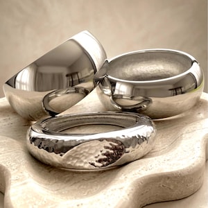 Chunky Silver Dome Cuff Bracelet, Wide Bold Statement Bangle, Thick Polished Silver Cuff, Oversized Arm Cuff, Hinged Silver Bracelet Women