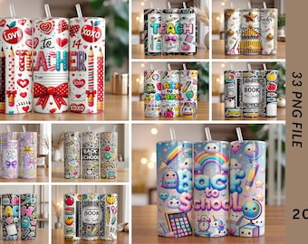 Paquete de 33 diseños PNG para vasos térmicos, diseños de sublimación para vasos térmicos delgados de 20 oz, diseños para vasos térmicos de San Valentín para cuadernos de composición de profesores para la vuelta al cole.