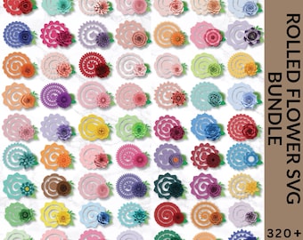 320+ Rolled Flower SVG Bundle, Paper Flower SVG, Rolled Rose Cricut Files, 3D Spiral Flower Template, Paper Flower Cut File Silhouette