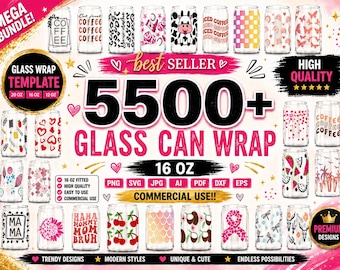 5500+ Glass Can Wrap Bundle SVG PNG, 16oz Libbey Glass Wrap, Sublimation Tumbler Wrap, Commercial Use, Cricut SVG