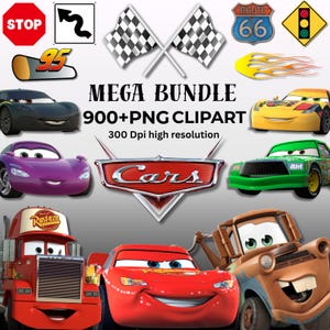 Bilar Clipart, Bilar SVG PNG Bundle, Blixten McQueen, Bilar Digitalt Papper, Flygplan Bilar Födelsedagar, T-shirts och mer