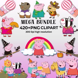 Peppa PNG SVG Bundle | Cute Pink Cartoon Characters Clipart Pig | Kids Birthday pig Shirt Design | peppa Sublimation & Cricut