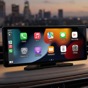 Universeller 10,26-Zoll-Bildschirm für kabelloses CarPlay und Android Auto – Tragbare Armaturenbrettkonsole, GPS-Navigation, Bluetooth & AirPlay – Plug & Play