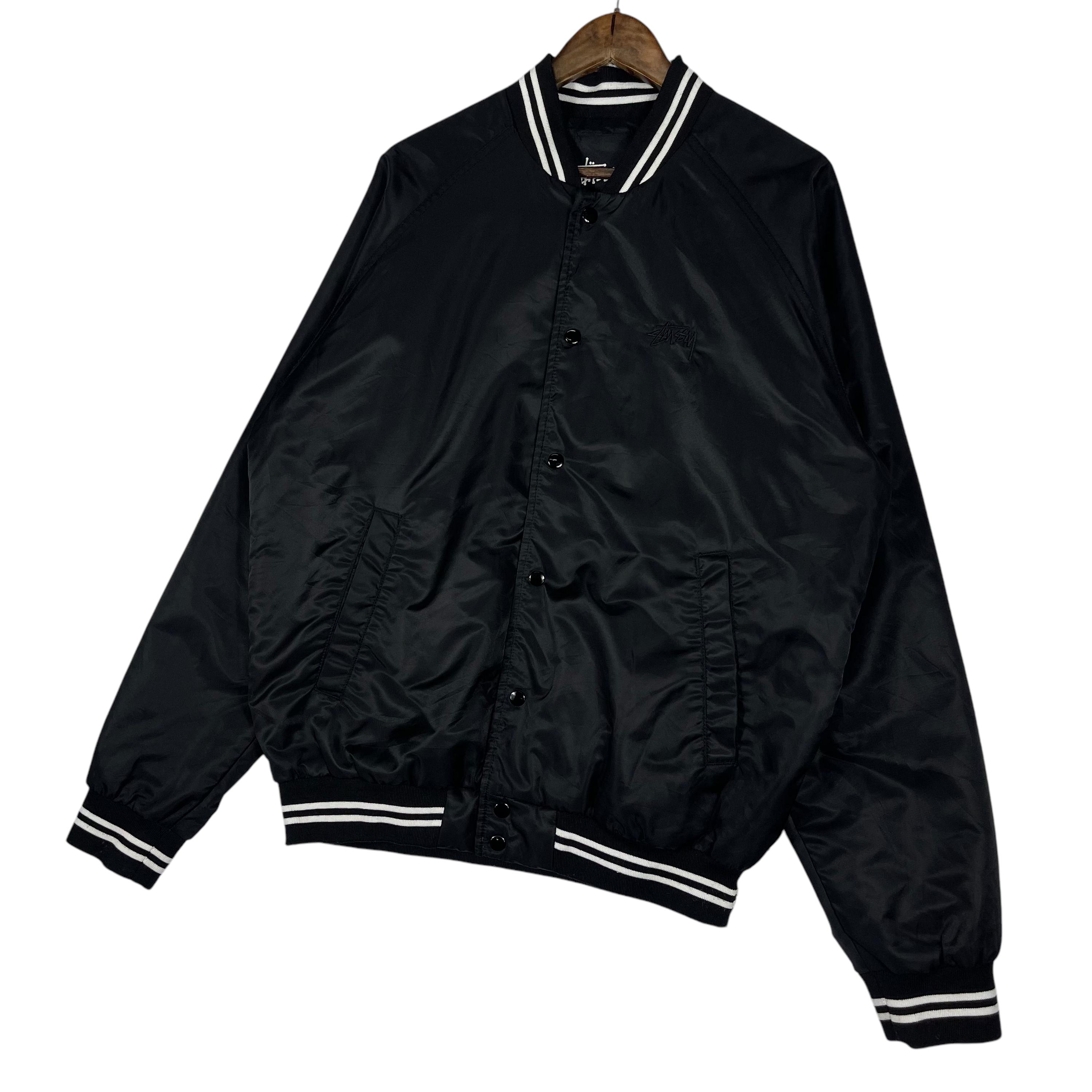 激レア！1980’s OLD STUSSY “BURLY GEAR”JACKET Vintage Stüssy Burly Gear Varsity Jacket Black Satin Bomber Star