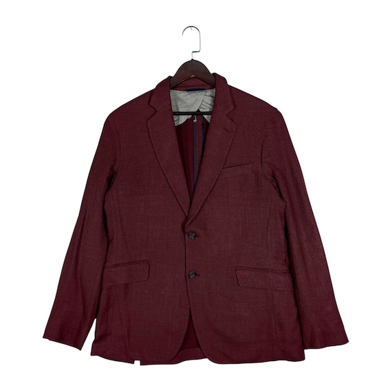 Hackett, Hackett London Mayfair Loro Piana Summertime Blazer Jacket 42R Burgundy Berry Wool Silk Linen Hopsack Made in Romania Luxury British Tailor
