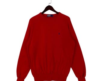 Bluza Polo Ralph Lauren w stylu vintage, z okrągłym dekoltem, duża, czerwona, z lat 90., z kapturem Naigai Japan, rozmiar L
