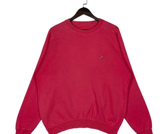 Sudadera vintage United Colors of Benetton roja de cuello redondo estilo años 90, minimalista, unisex, talla 46, de algodón, estilo streetwear retro casual.