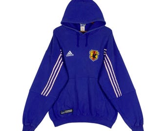 ヴィンテージ 90年代 アディダス 日本サッカー協会 JFA パーカー - ブルーサムライ サッカースウェットシャツ - 刺繍ロゴ - サイズ XL