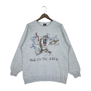 Sudadera vintage de los 90 de Taz On The Edge / Tienda de Warner Bros. Studio / Sudadera gris jaspeada de Looney Tunes / Hecha en EE. UU. / Talla mediana