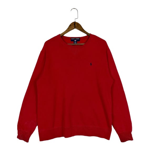 Polo Sport, Vintage 90s Polo Sport Ralph Lauren Crewneck Sweatshirt Red Embroidered Logo Pullover Size Medium