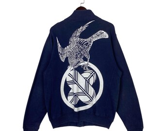 Bluza bomberka Dorobou Nikki Japanese Brand Sukajan w kolorze granatowym, duża | Odzież wierzchnia Wagara Hawk Kamon Graphic Snap Button