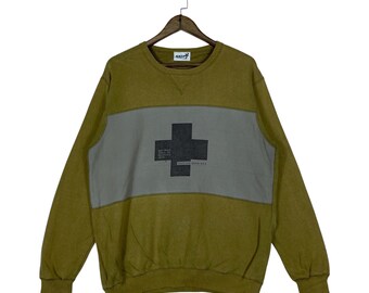 Bluza z okrągłym dekoltem Issey Miyake w stylu vintage lat 80. w kolorze oliwkowo-zielonym, japońska marka Archival Streetwear Graphic Pullover