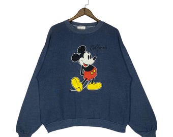 Bluza vintage z lat 90. z Myszką Miki w Kalifornii | Granatowy okrągły dekolt Disney Made in USA | Luźny sweter retro Disney World | Rozmiar L