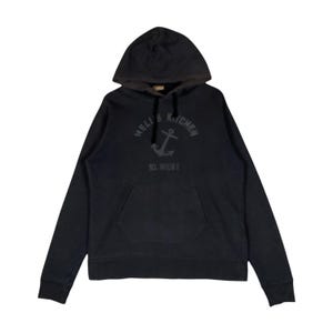 May include: Black hooded sweatshirt with a front pocket and drawstring. The sweatshirt features the text "HELI'S KITCHEN" above an anchor graphic, with "10. WEST" below. The garment is made of a soft material.