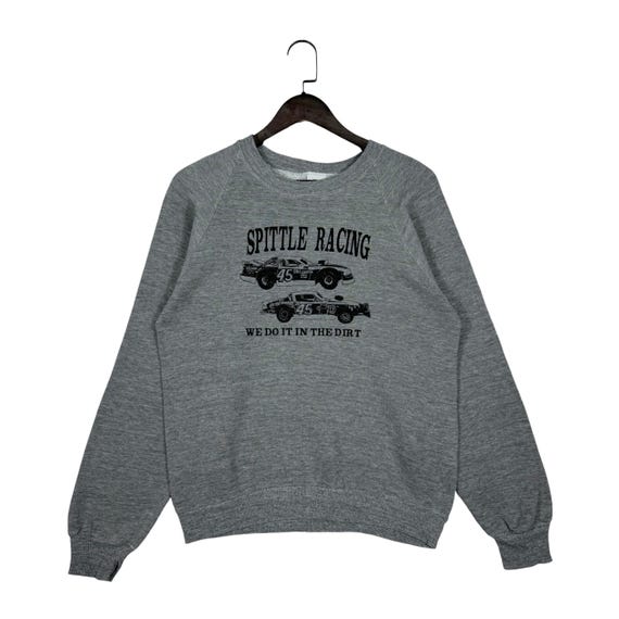 Dickies, Vintage 80s Dickies Spittle Racing Crewneck Sweatshirt Medium - Grey Heather Raglan Dirt Track Racing Car Graphic Pullover Made in USA