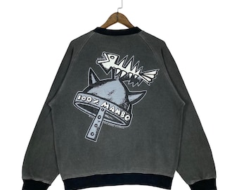 Vintage 90s Mambo Graphics Sweatshirt | 100% Mambo Australia Sun Faded Charcoal Crewneck | Retro Surf Skate Streetwear | Large