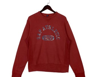 Bluza sportowa Gap Athletic 1969 z okrągłym dekoltem w kolorze czerwonym, rozmiar S/M | Bluza Gap z odwróconym splotem z lat 00. i grafiką, styl sportowy