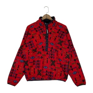 Vintage 90s Penfield Polartec Fleece Pullover | Made in USA | Aztec Geometric Tribal Pattern Red Blue | 1/4 Zip Sherpa Jacket | Men’s Medium