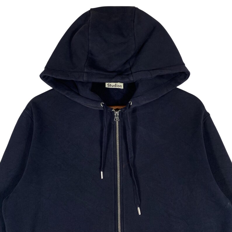 Acne Studios Johna Hood PAW15 Zip Up Hoodie Navy Blue Distressed Size S image 4