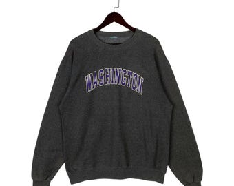 Bluza z okrągłym dekoltem Vintage Champion Washington Huskies, duży grafitowy szary, z logo w kształcie łuku, polar Y2K Champion Washington, krój oversize