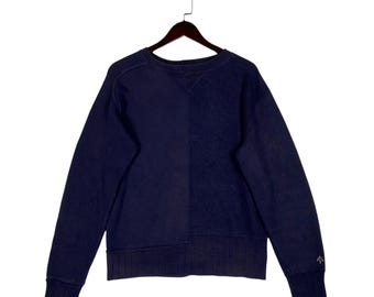 Bluza Nigel Cabourn w kolorze granatowym z mieszanki tkanin | Wyprodukowano w Japonii | Rozmiar 46, szeroki dekolt w kształcie strzałki | Odzież sportowa Heritage w stylu vintage